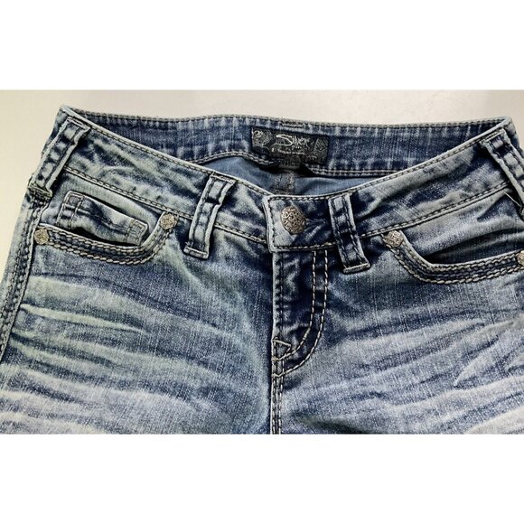 Silver Jeans Womens Blue Distressed Frances 18" Stretch Denim Pocket Boot Cut - Picture 4 of 16